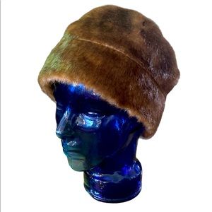 Vintage Brown faux fur peach basket cloche hat